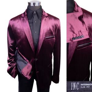 INC International Slim Fit Velvet Blazer Burgundy | Mens 40R–42R (Tagged XL)